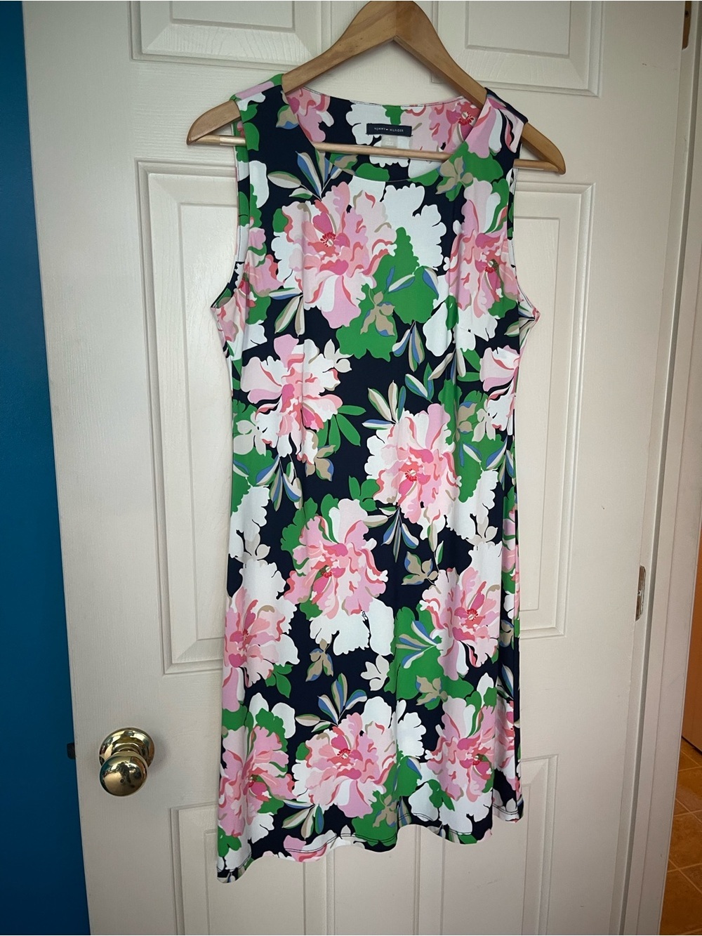 Tommy Hilfiger Floral Sleeveless Shift Dress Size 8 Navy Pink Green Peony Print - Picture 3 of 9
